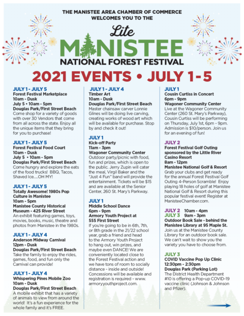 Event Schedule – Manistee National Forest Festival – Manistee, Michigan