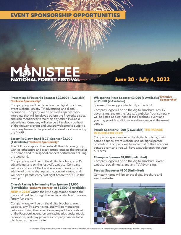 Sponsor Manistee National Forest Festival Manistee, Michigan